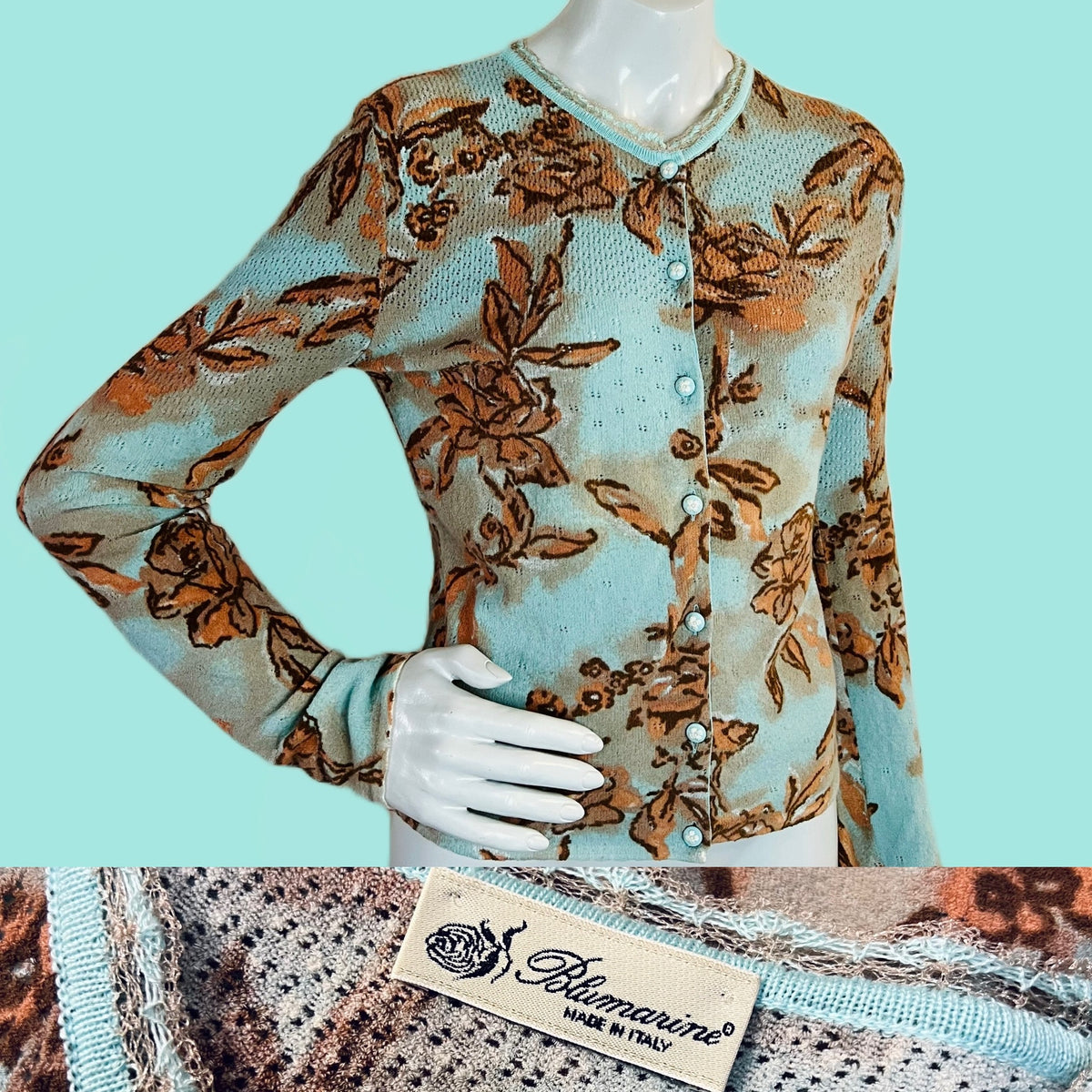 Blumarineブルマリン　ニットワンピース　ブルー　花柄スワロフスキー　40 1763187E-D02E-4F78-9A77-