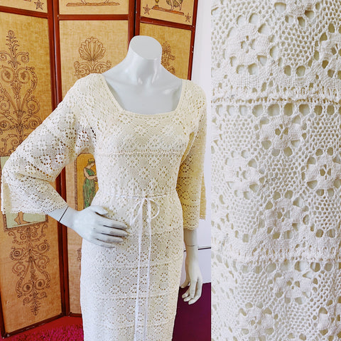 Incredible crochet vintage 1970s maxi dress perfect for your wedding.