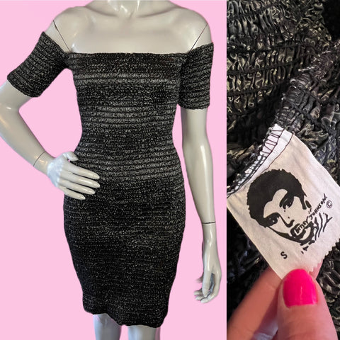 Betsey Johnson Gunmetal Ruched Punk Label Off the Shoulder Bodycon Dress