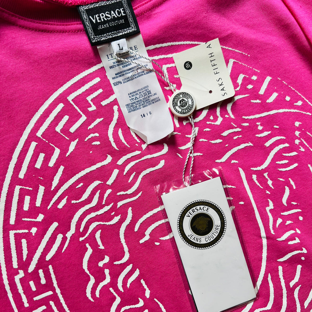Versace JC 90s Bubblegum Medusa Pink T-Shirt — vintage 1990s Versace top in pink