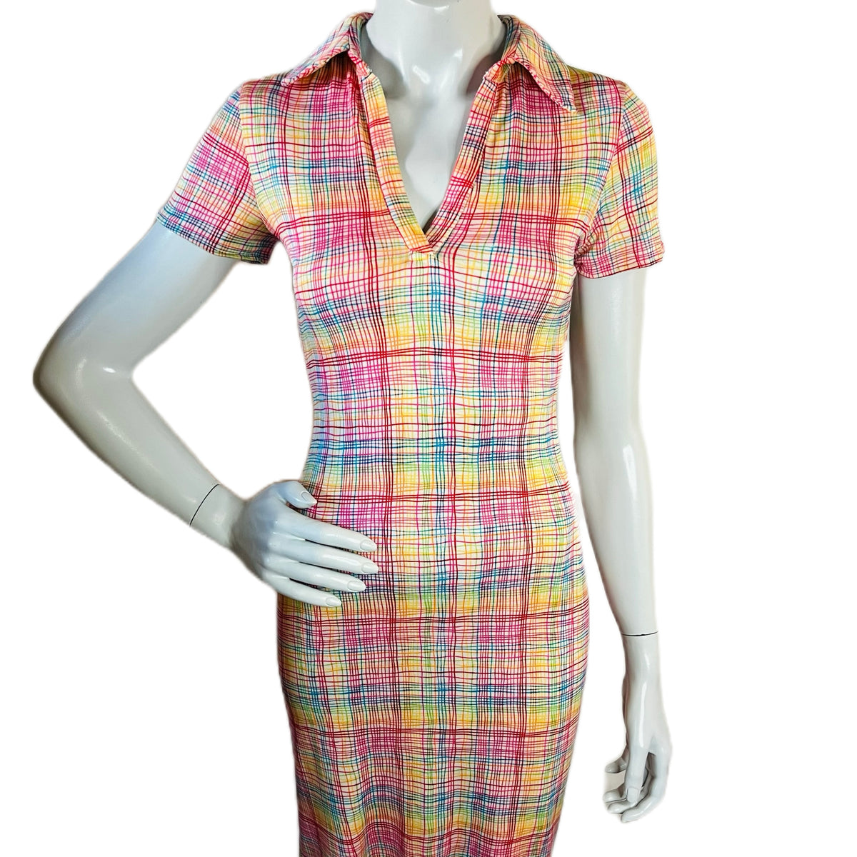 Diane Von Furstenberg Rainbow Silk Collared Dress — vintage Diane Von Furstenberg dress in multicolour
