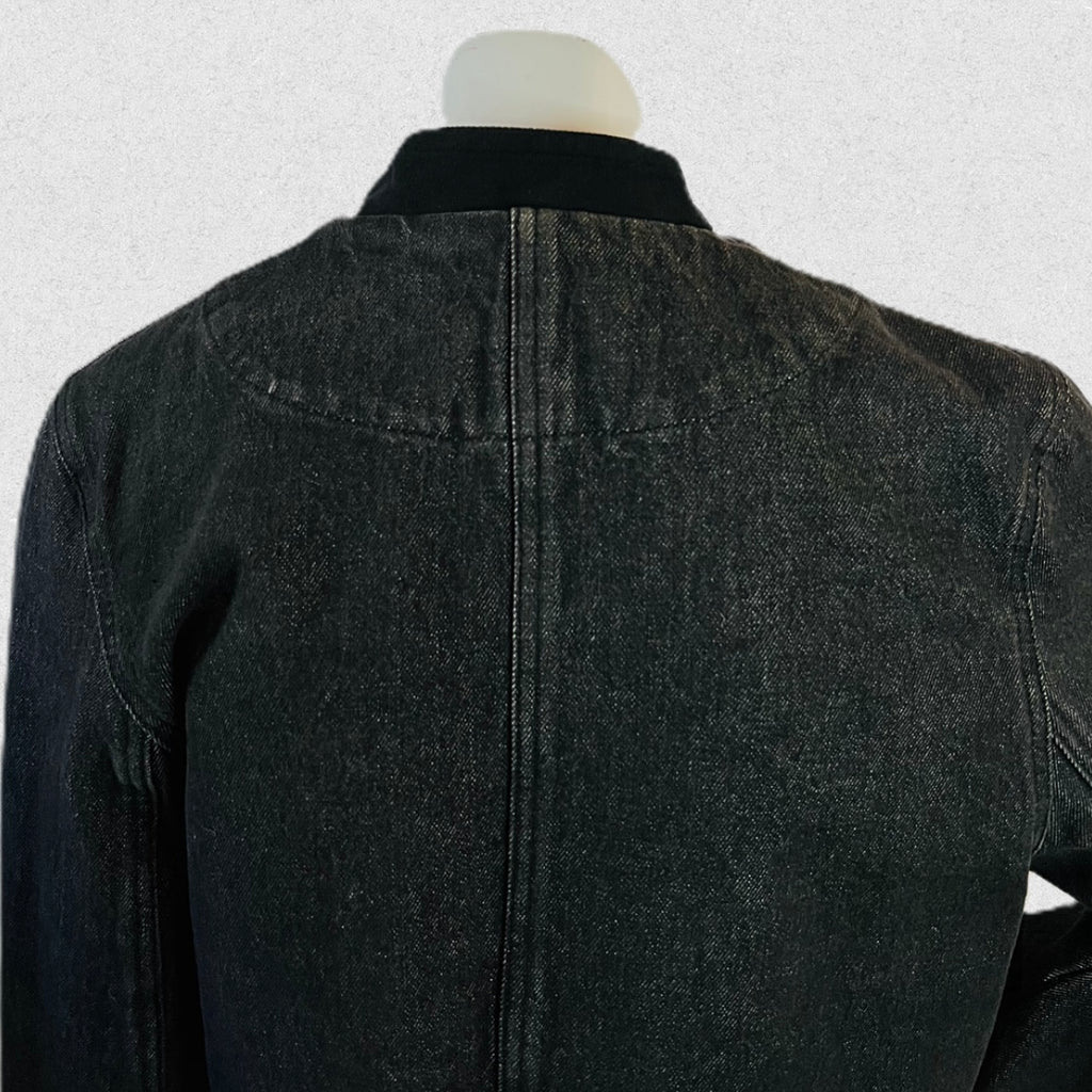Kenzo Black Denim Fringe Jacket with Gold Embroidery — vintage Kenzo jacket in black, gold, blue