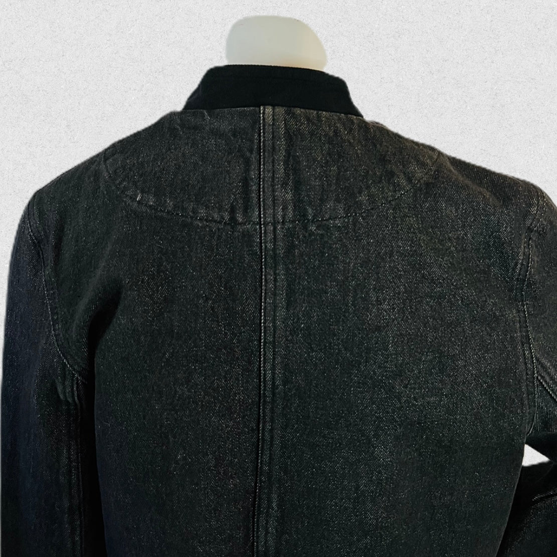 Kenzo Black Denim Fringe Jacket with Gold Embroidery — vintage Kenzo jacket in black, gold, blue