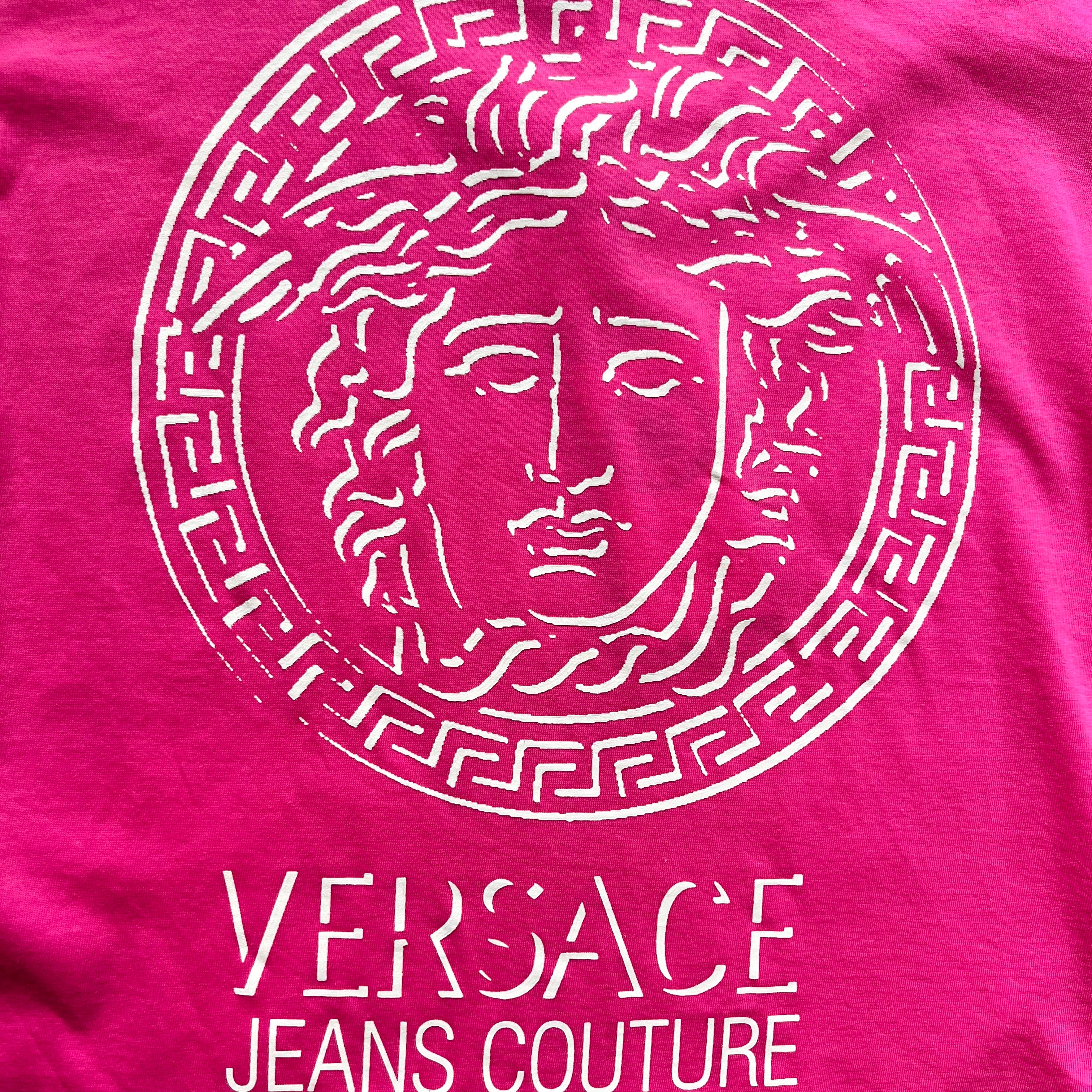 Versace JC 90s Bubblegum Medusa Pink T-Shirt — vintage 1990s Versace top in pink
