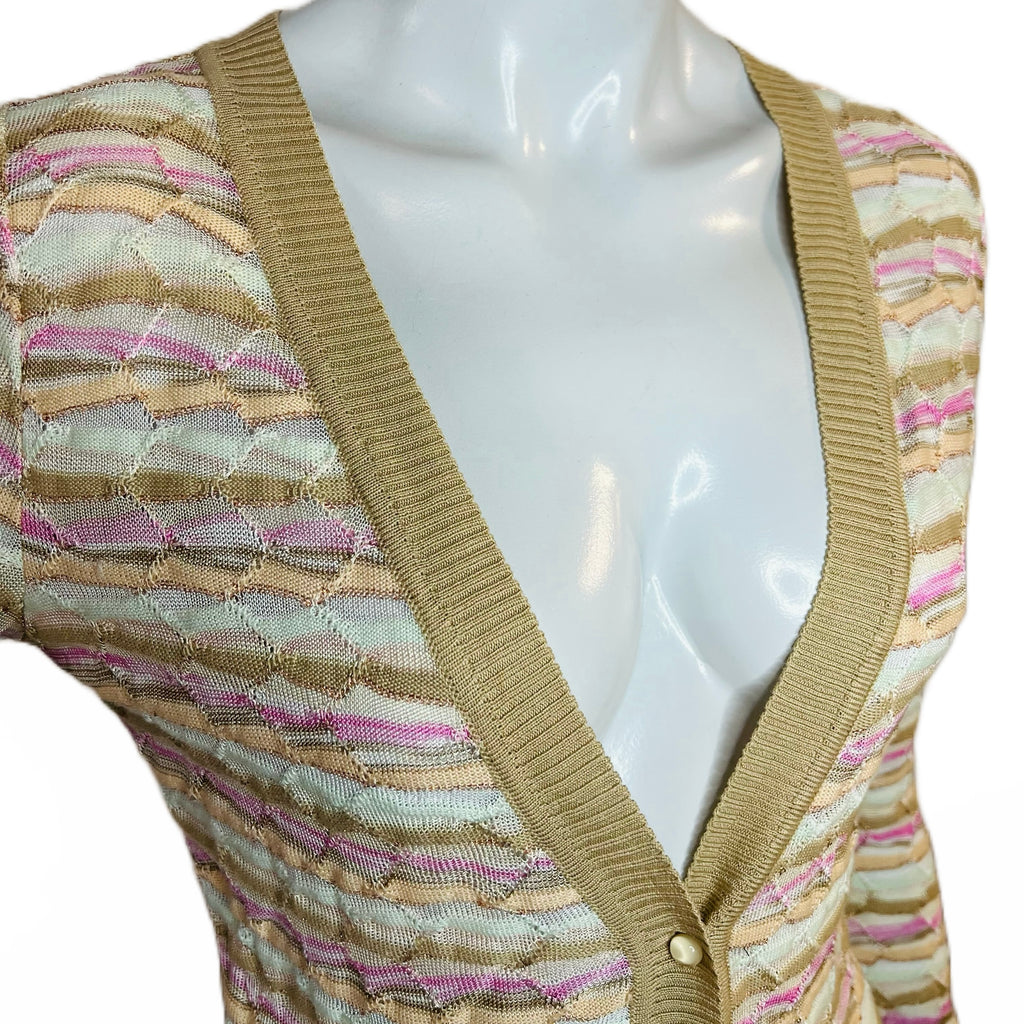 M Missoni Knit Cardigan with Metallic Threads — vintage Missoni top in orange, brown, beige