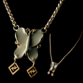 Fendi Articulated Butterfly FF Chain Necklace — vintage Fendi jewellery in gold, green