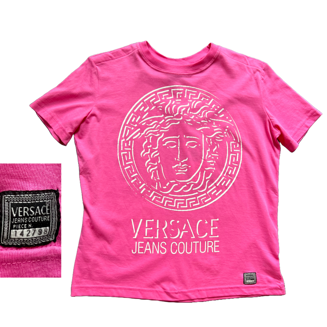 Versace JC 90s Bubblegum Medusa Pink T-Shirt — vintage 1990s Versace top in pink