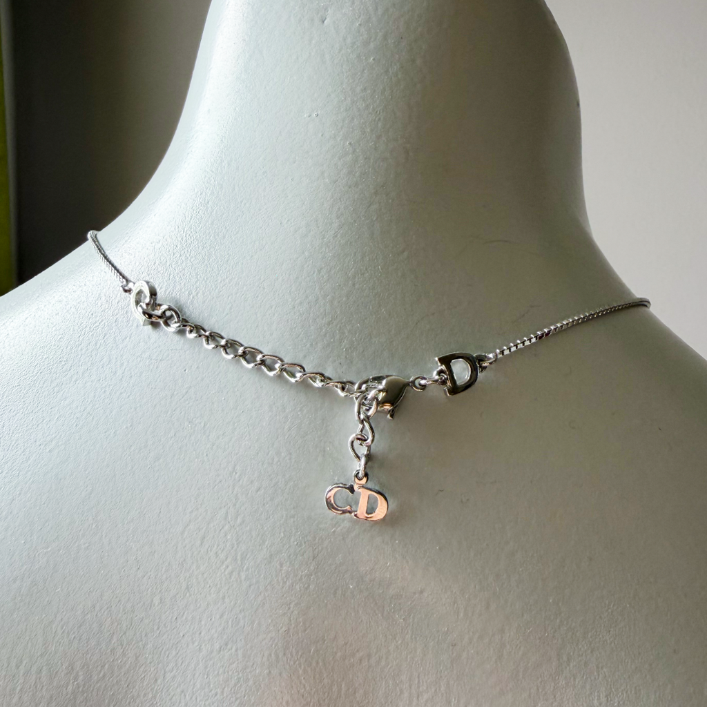Christian Dior Silver Heart Lock Charm Necklace — vintage 2000s Christian Dior jewellery in silver