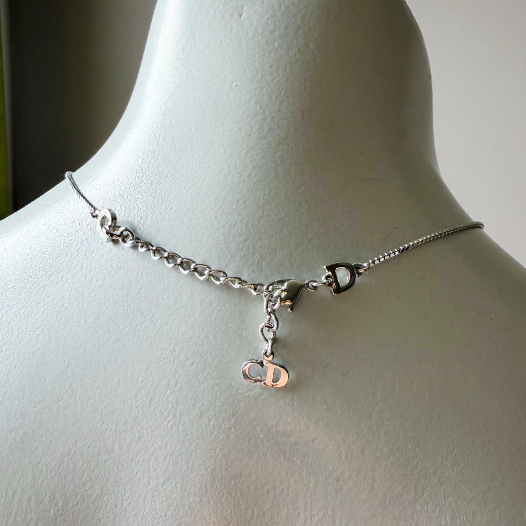 Christian Dior Silver Heart Lock Charm Necklace