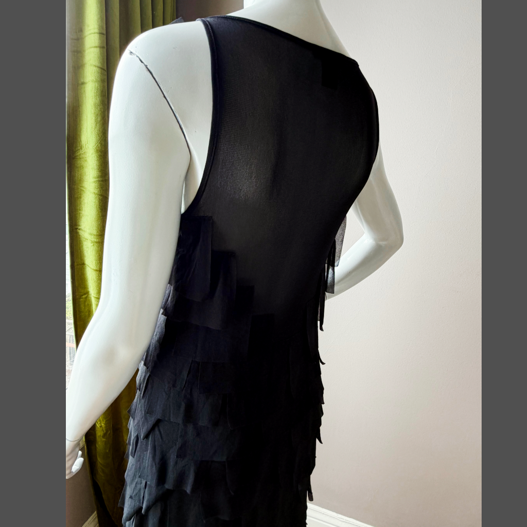 Vivienne Tam 90s Black Sheer Mesh Panel Dress — vintage 1990s Vivienne Tam dress in black