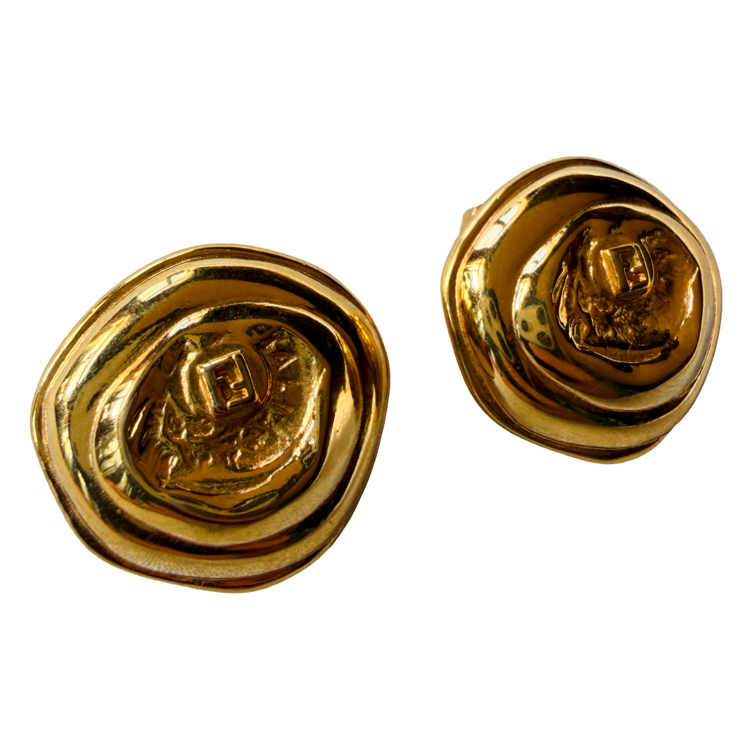 Vintage jewelry by Fendi gold plated clip on earrings