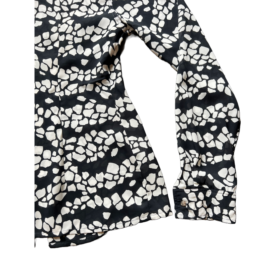 Versace JC 90s Black & White Print Sheer Blouse — vintage 1990s Versace top in black, white