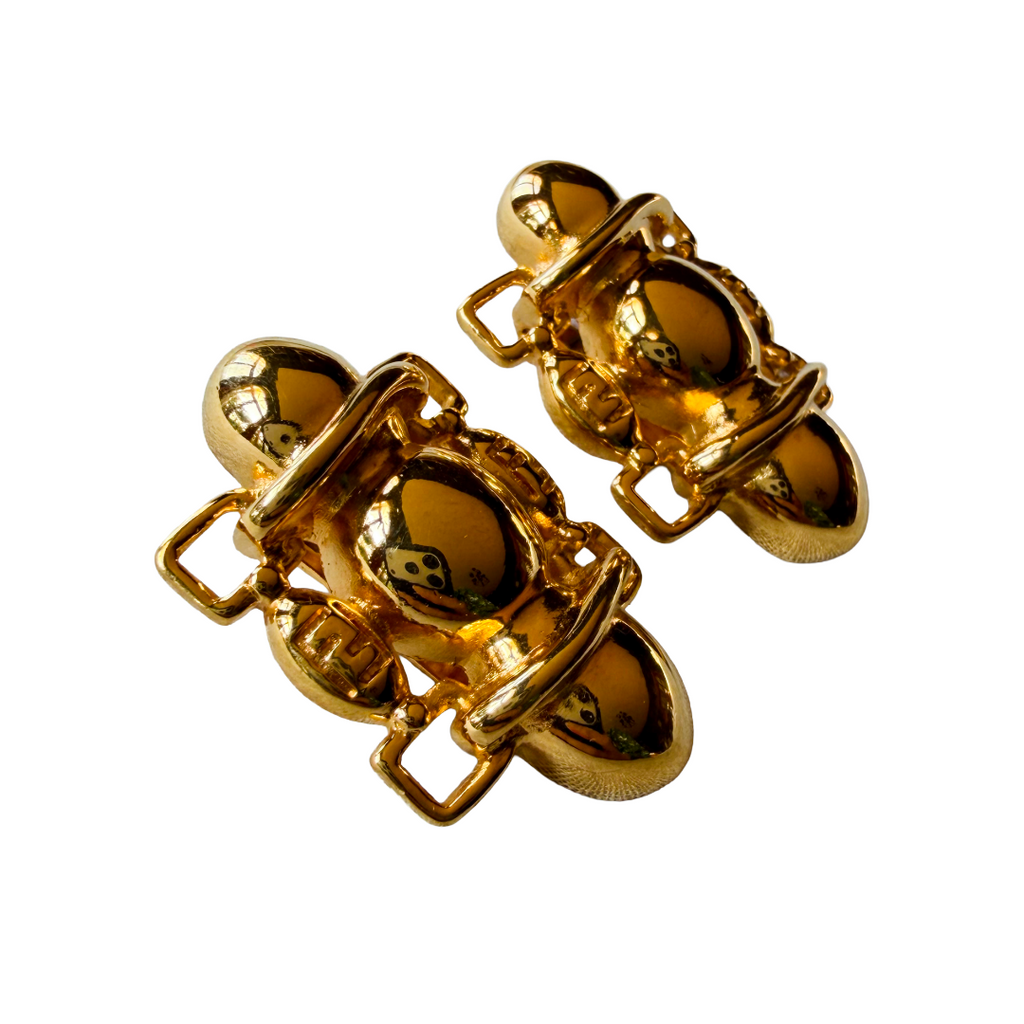 Fendi zucca jewelry FF logo gold plated clip on earrings