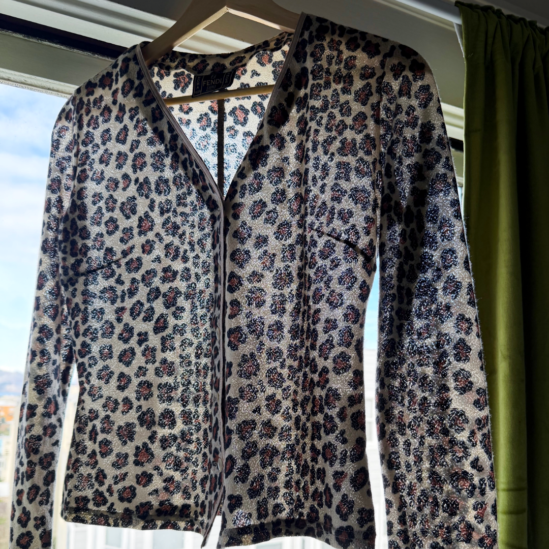 90s Fendi Jeans Leopard FF Cardigan — vintage 1990s Fendi knit in brown