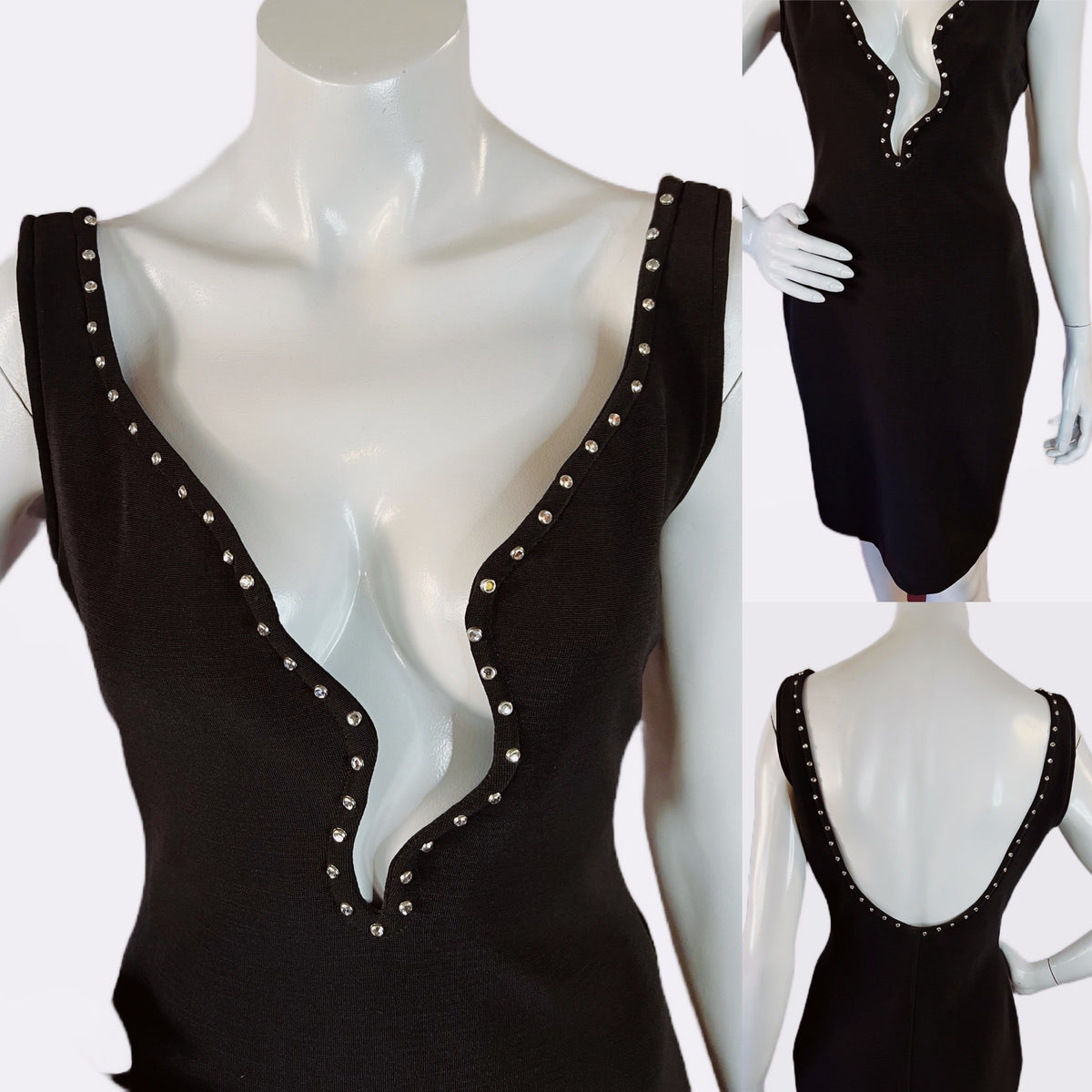 Tadashi Sculptural Neckline Studded Black Dress — vintage Tadashi dress in black