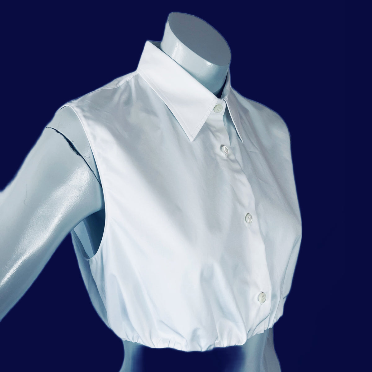 Prada Poplin Ruffled Cropped Blouse New w Tags — vintage Prada top