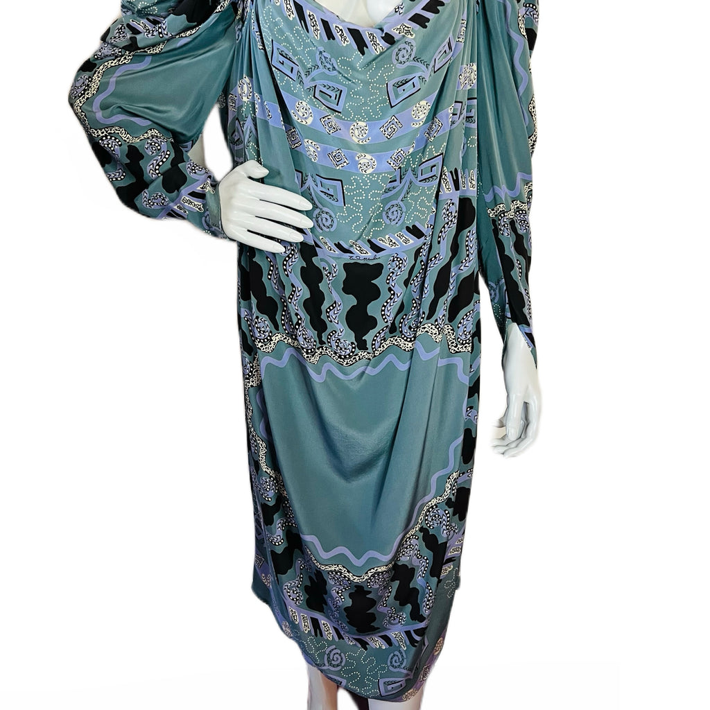 Zandra Rhodes London Blue Silk Dress — vintage Zandra Rhodes dress in blue