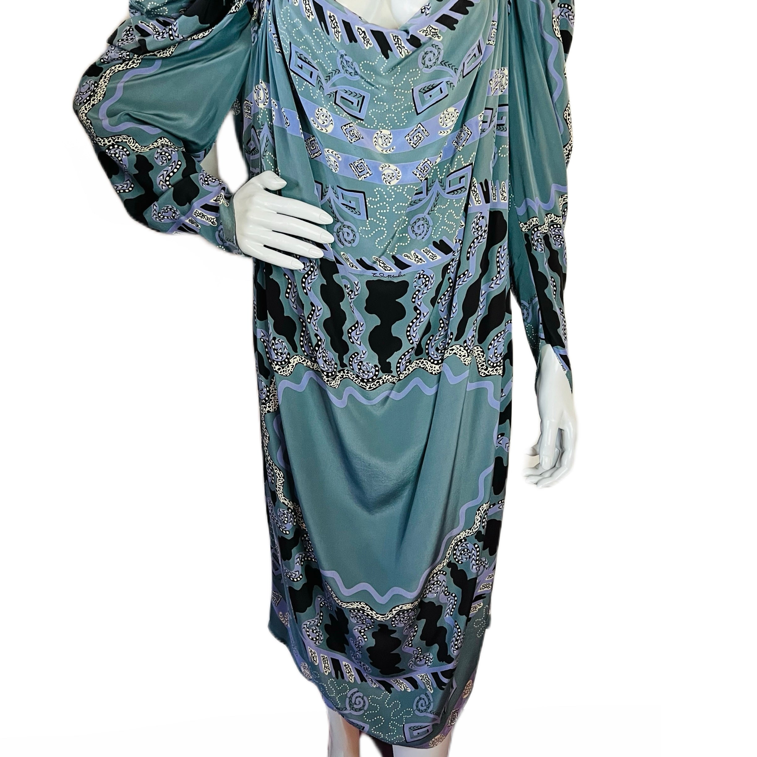 Zandra Rhodes London Blue Silk Dress — vintage Zandra Rhodes dress in blue