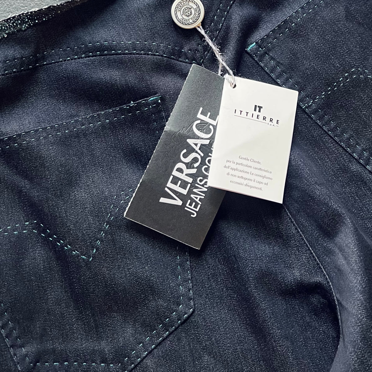 Versace Jeans Couture y2k Blue Glitter Pants — vintage 2000s Versace bottoms in blue