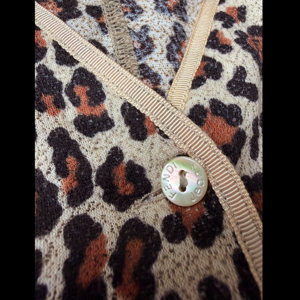 90s Fendi Jeans Leopard FF Cardigan — vintage 1990s Fendi knit in brown