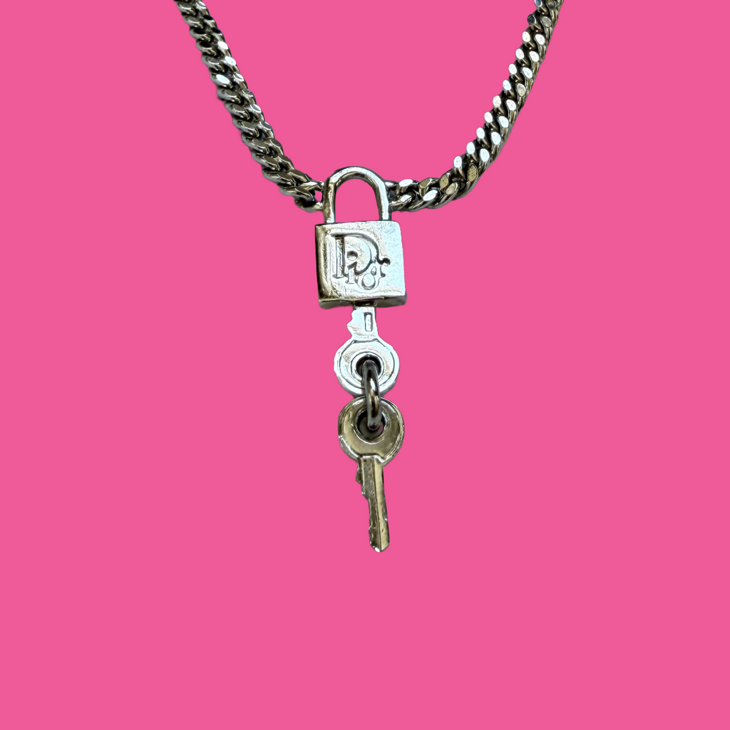 Christian Dior Silver Lock and Key Charm Chain Bracelet Galliano — vintage 2000s Christian Dior jewellery in silver