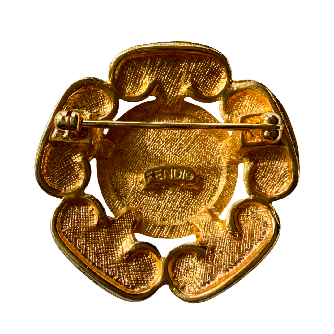 Fendi Gold Plated FF 1925 Brooch — vintage Fendi jewellery in gold
