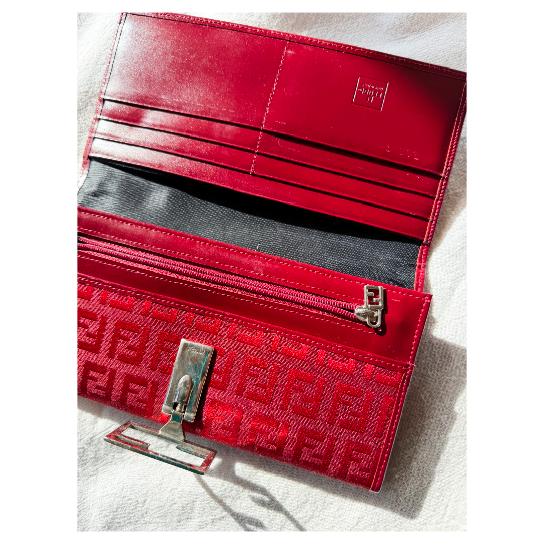 Fendi Red Zucca Long Wallet — vintage Fendi bag in red