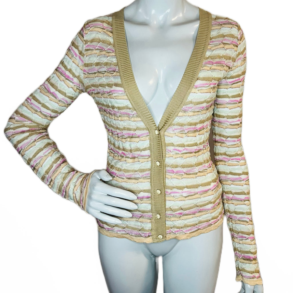 M Missoni Knit Cardigan with Metallic Threads — vintage Missoni top in orange, brown, beige