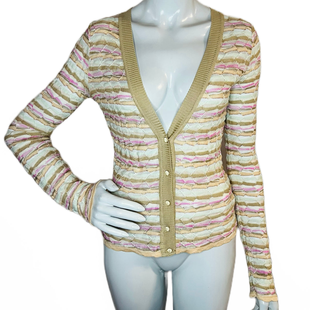 M Missoni Knit Cardigan with Metallic Threads — vintage Missoni top in orange, brown, beige