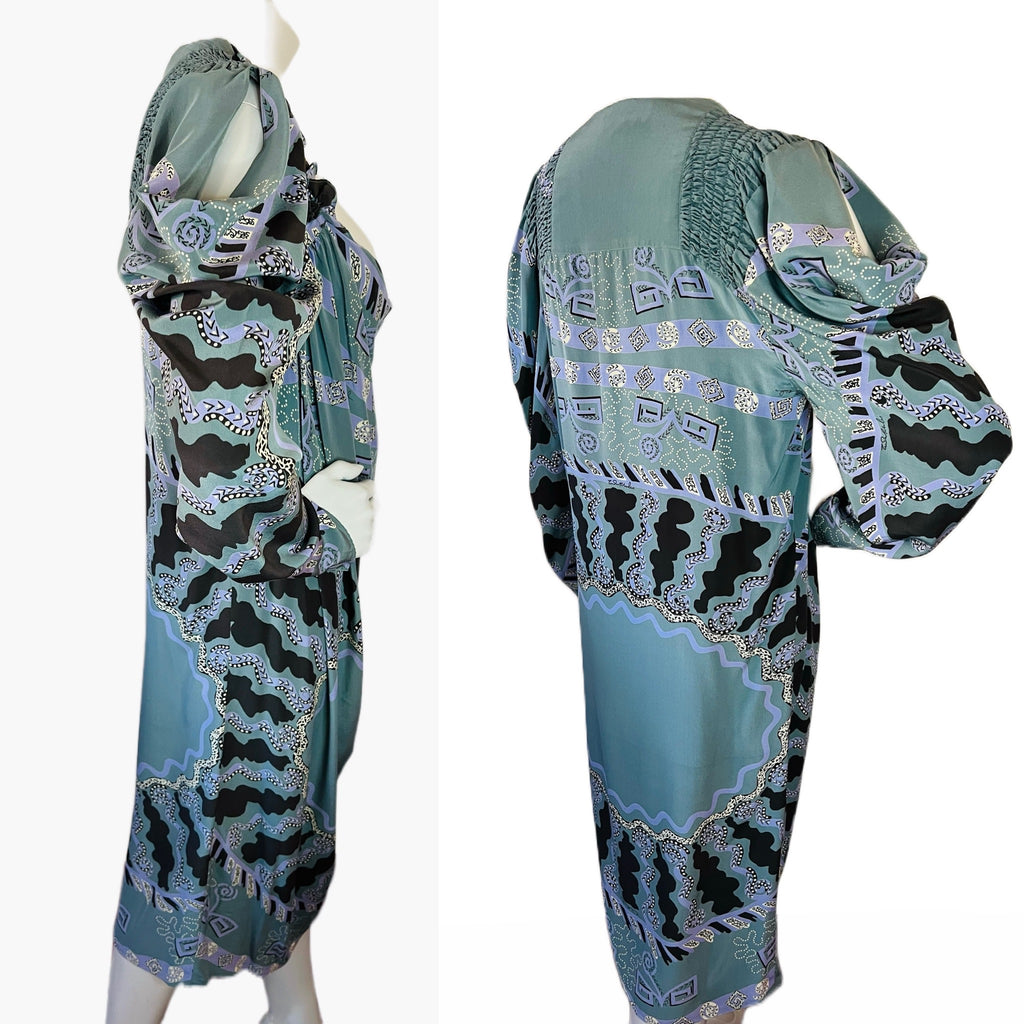 Zandra Rhodes London Blue Silk Dress — vintage Zandra Rhodes dress in blue