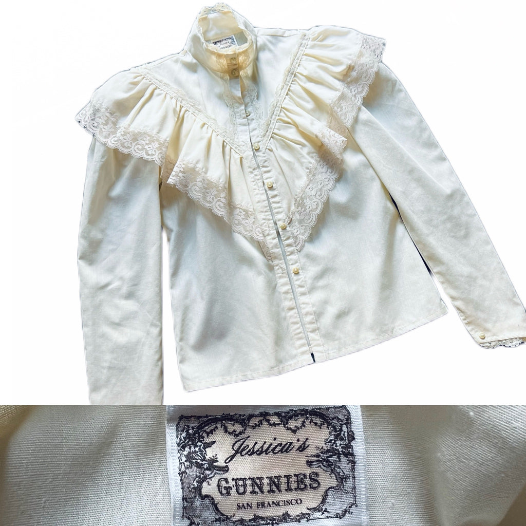 Gunne Sax Creme Victoriana Lace + Cotton Blouse — vintage 1970s Gunne Sax top