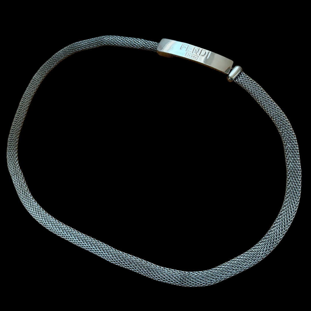Fendi Jeans 90s Silver Mesh Belt — vintage 1990s Fendi belt in silver