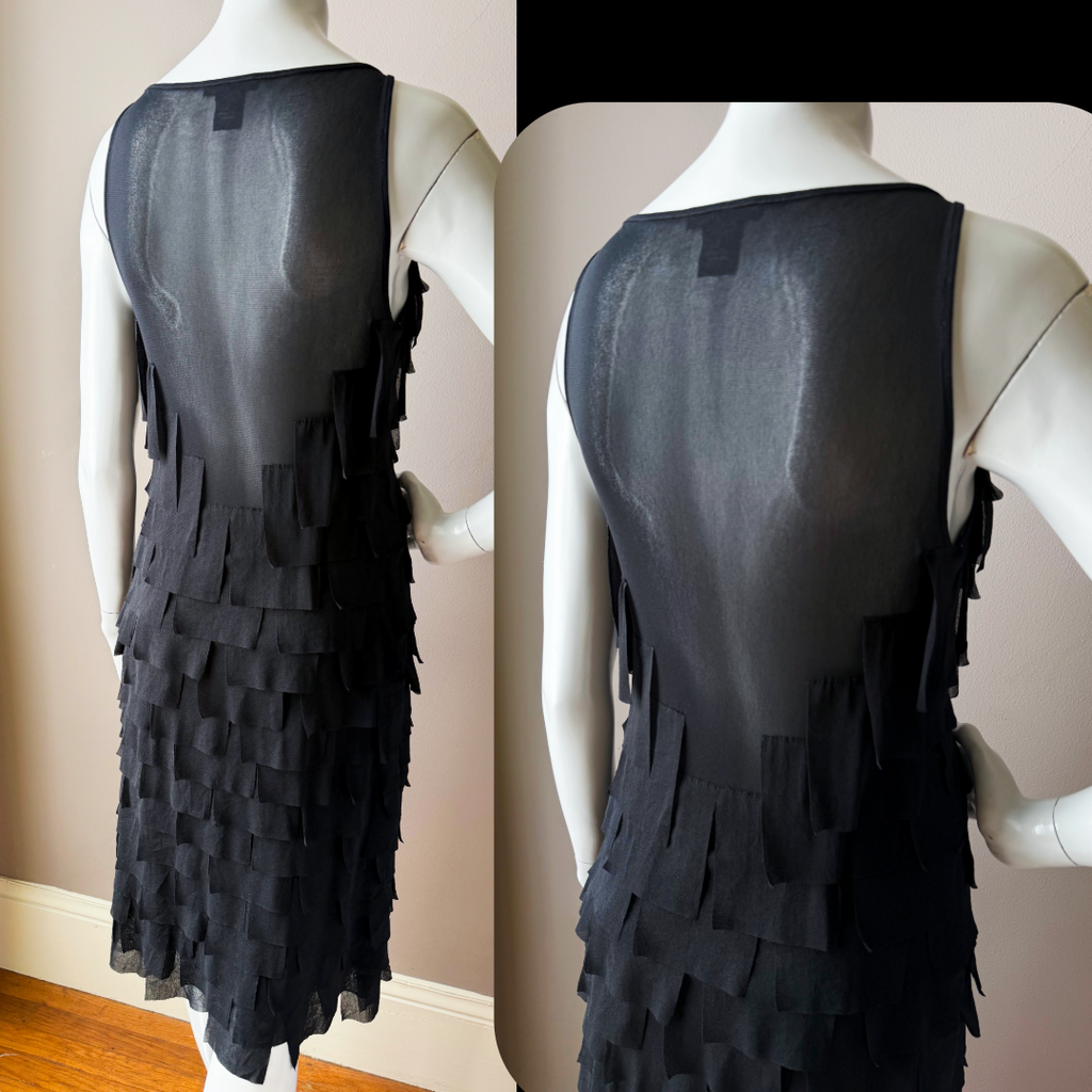 Vivienne Tam 90s Black Sheer Mesh Panel Dress — vintage 1990s Vivienne Tam dress in black