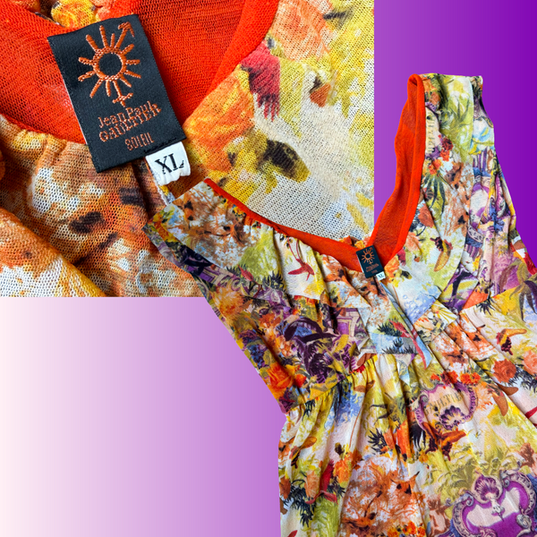 Jean Paul Gaultier Soleil Vintage Mesh Flamingo Ruffle Top