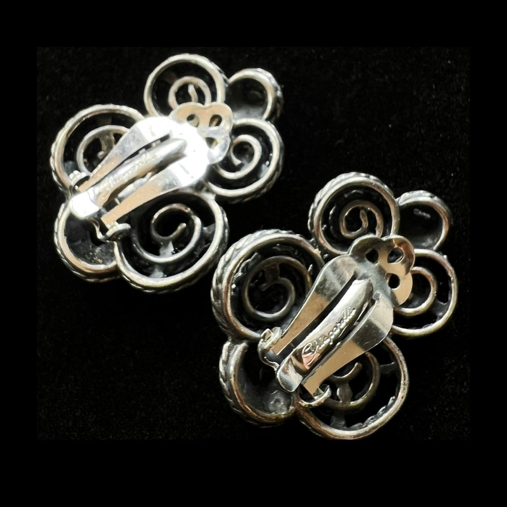 Schiaparelli Silver Braided Swirl Clip On Earrings — vintage Schiaparelli jewellery in silver
