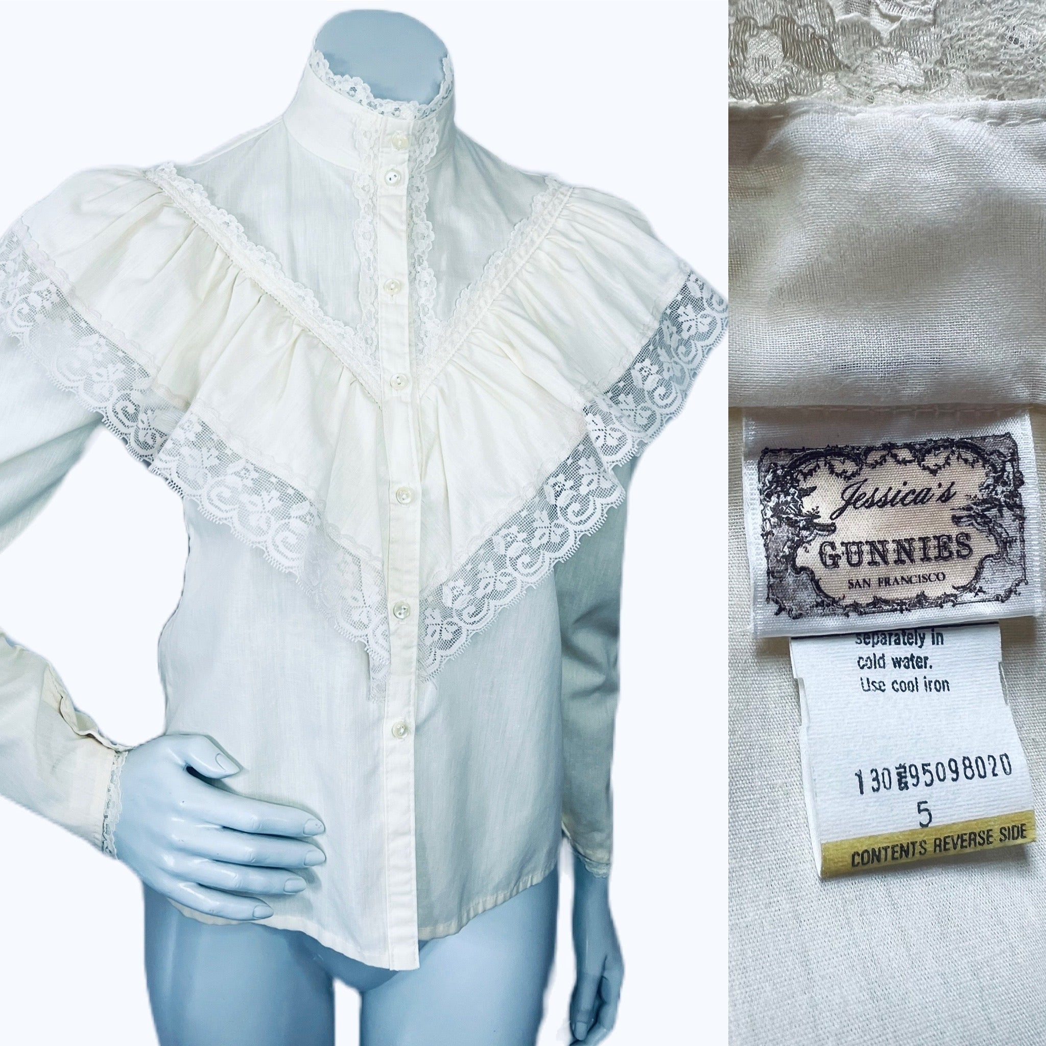 Gunne Sax Creme Victoriana Lace + Cotton Blouse — vintage 1970s Gunne Sax top