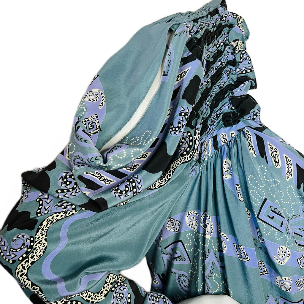 Zandra Rhodes London Blue Silk Dress — vintage Zandra Rhodes dress in blue
