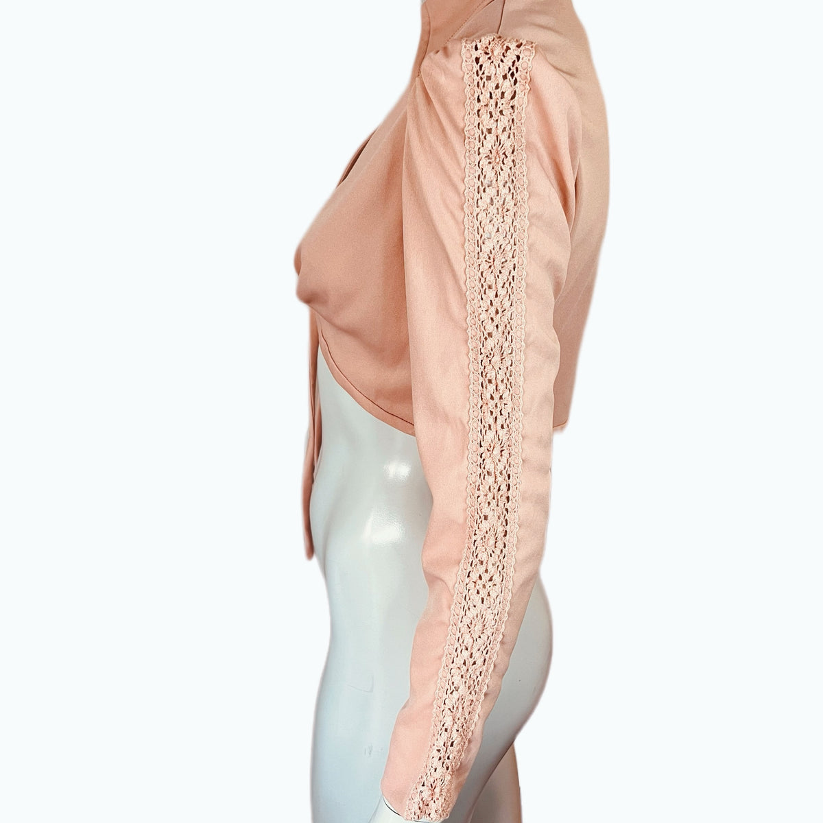 Joseph Magnin 1970s Crop Top with Crochet Sleeve Detailing — vintage 1970s Joseph Magnin top in pink