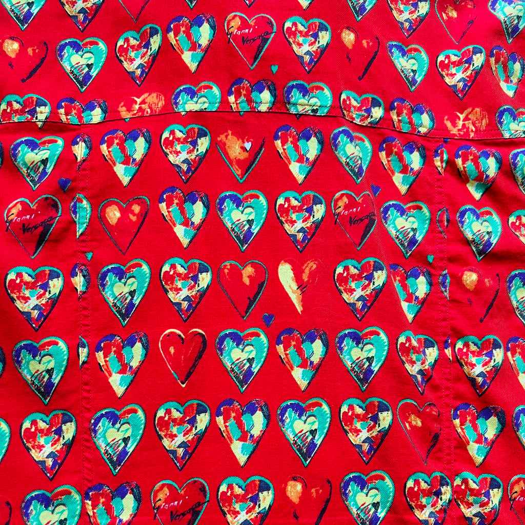 Gianni Versace Jim Dine Hearts Print Button Up Shirt — vintage Versace top in red, silver