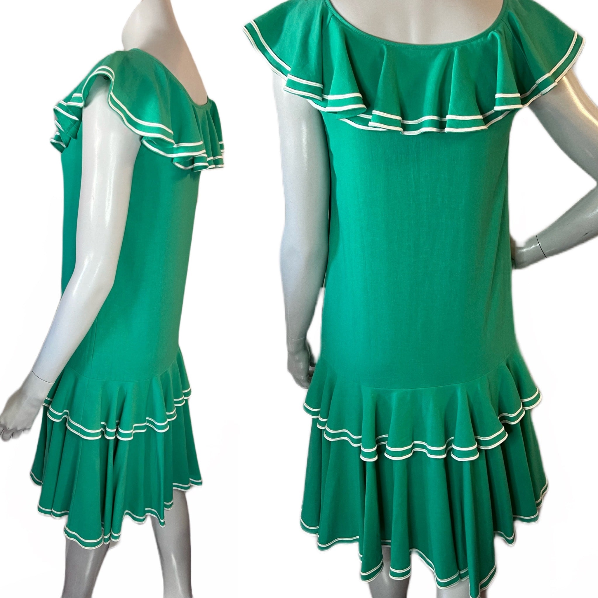 Christian Dior Green & White 80s Ready to Wear Dress — vintage 1980s Christian Dior dress in white, green
