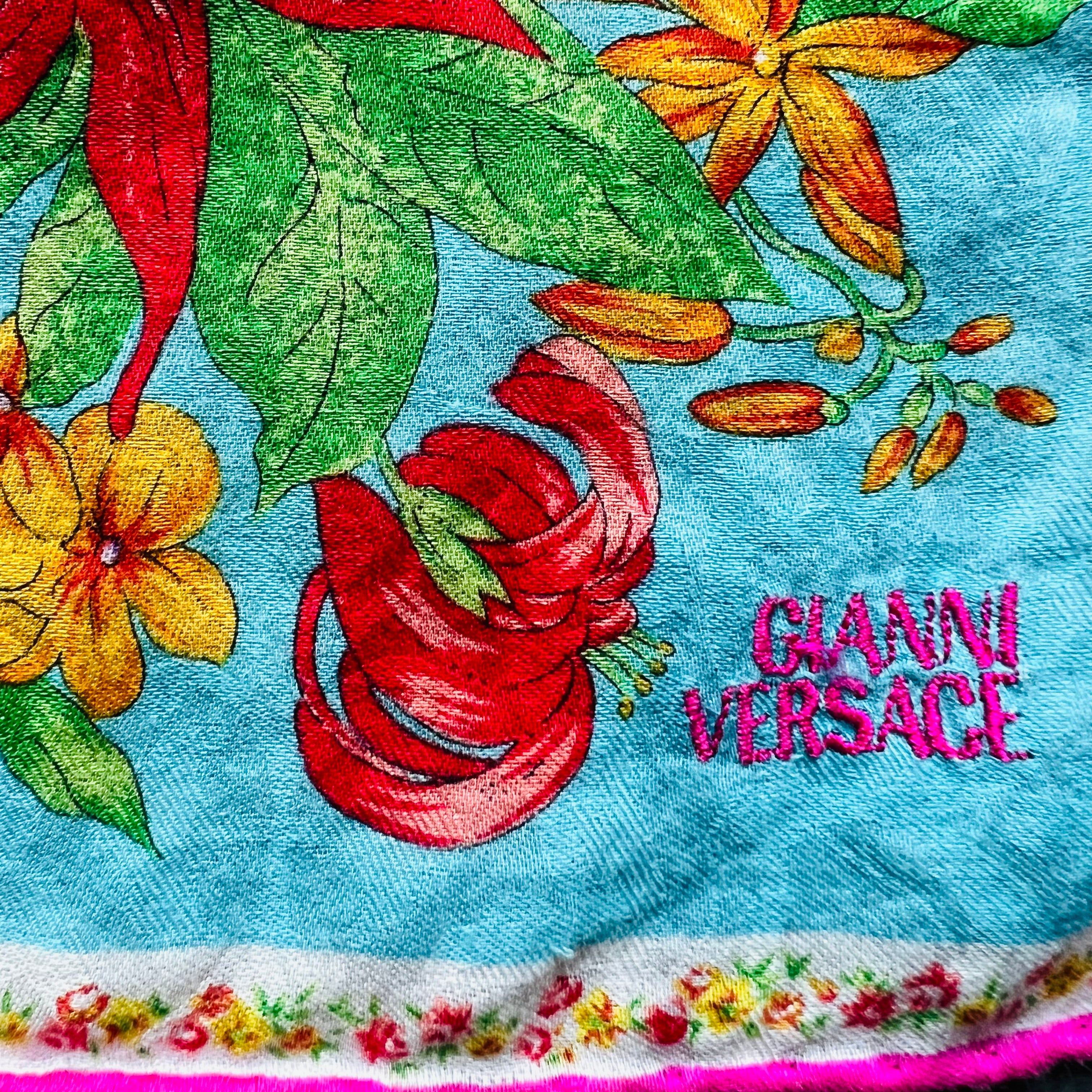Gianni Versace 90s Tropical Baroque Sun Scarf — vintage 1990s Versace scarf in pink