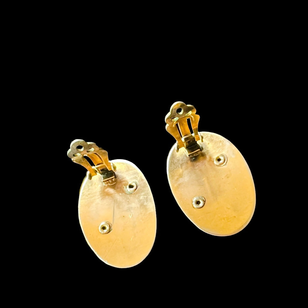Schiaparelli Coral Gold Aurora Borealis Clip On Earrings — vintage 1950s Schiaparelli jewellery in orange, gold