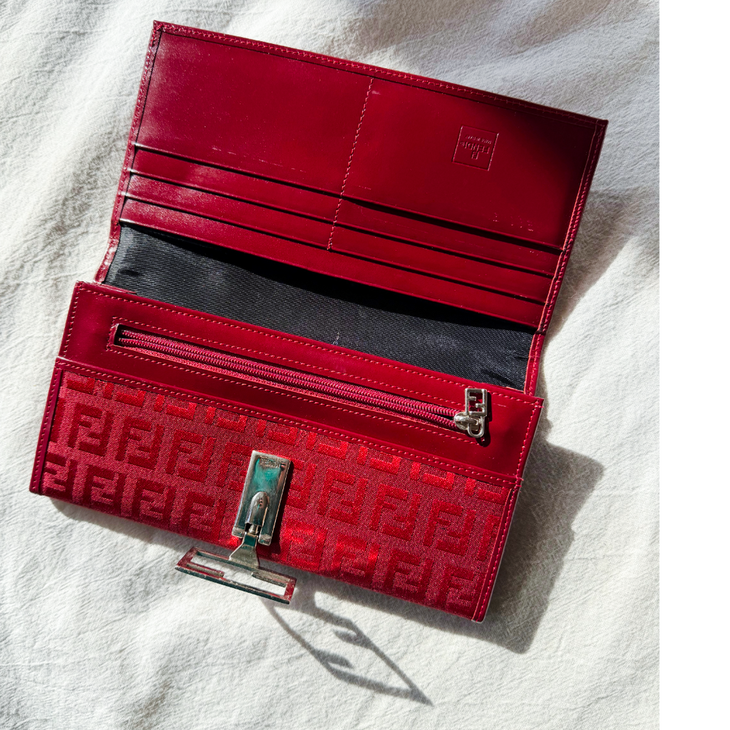 Fendi Red Zucca Long Wallet — vintage Fendi bag in red