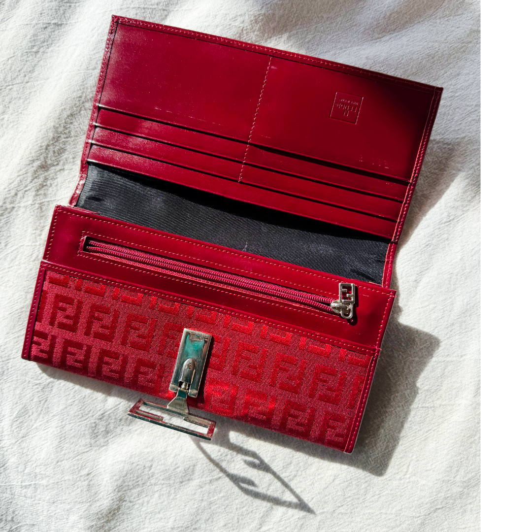 Fendi Red Zucca Long Wallet — vintage Fendi bag in red