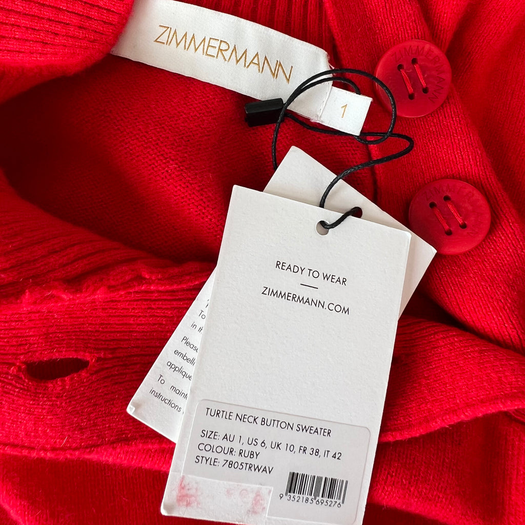 Red Zimmermann New with Tags Cashmere Sweater — vintage Zimmermann knit in red