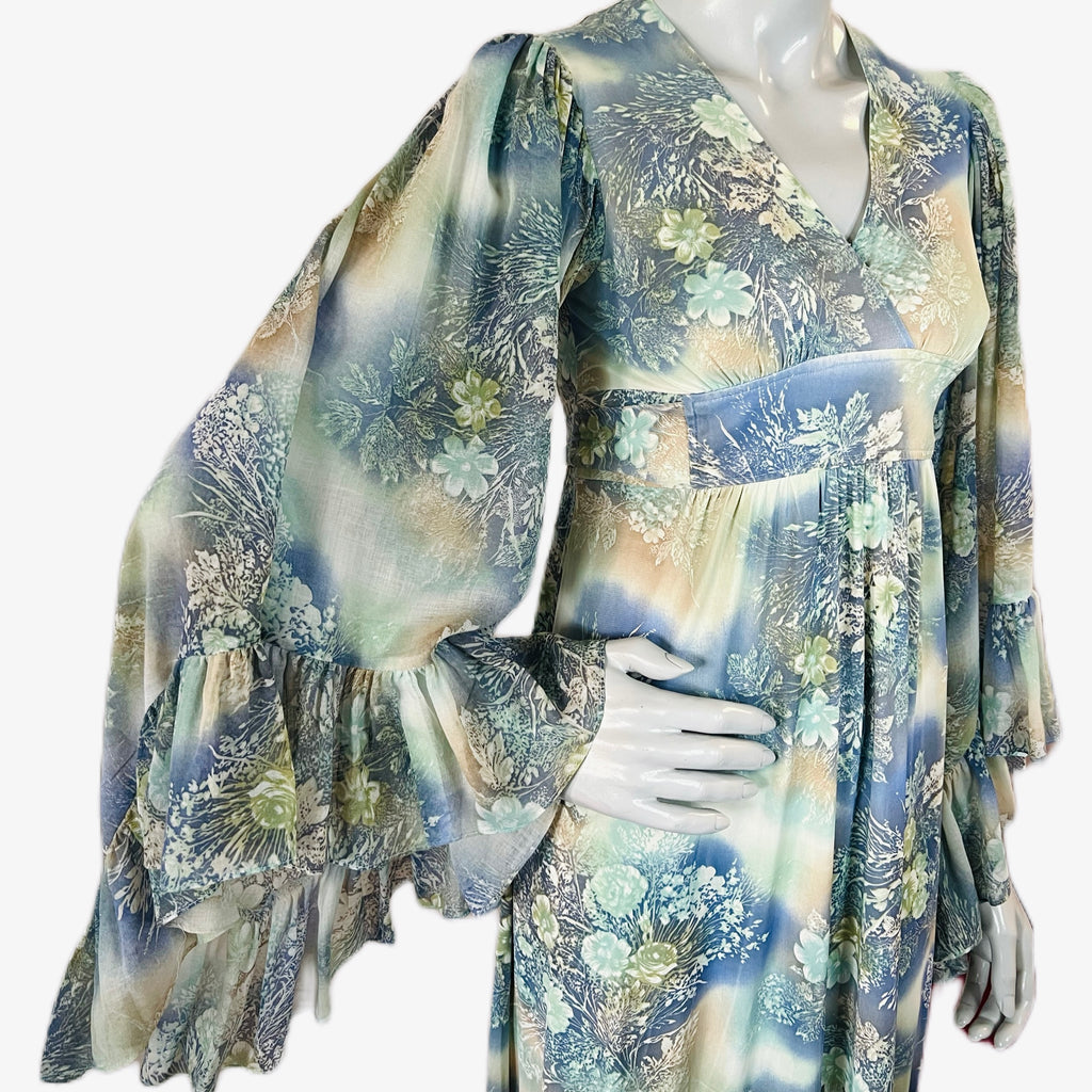 Angel Sleeve 1970s Ethereal Romance Maxi Dress — vintage 1970s dress