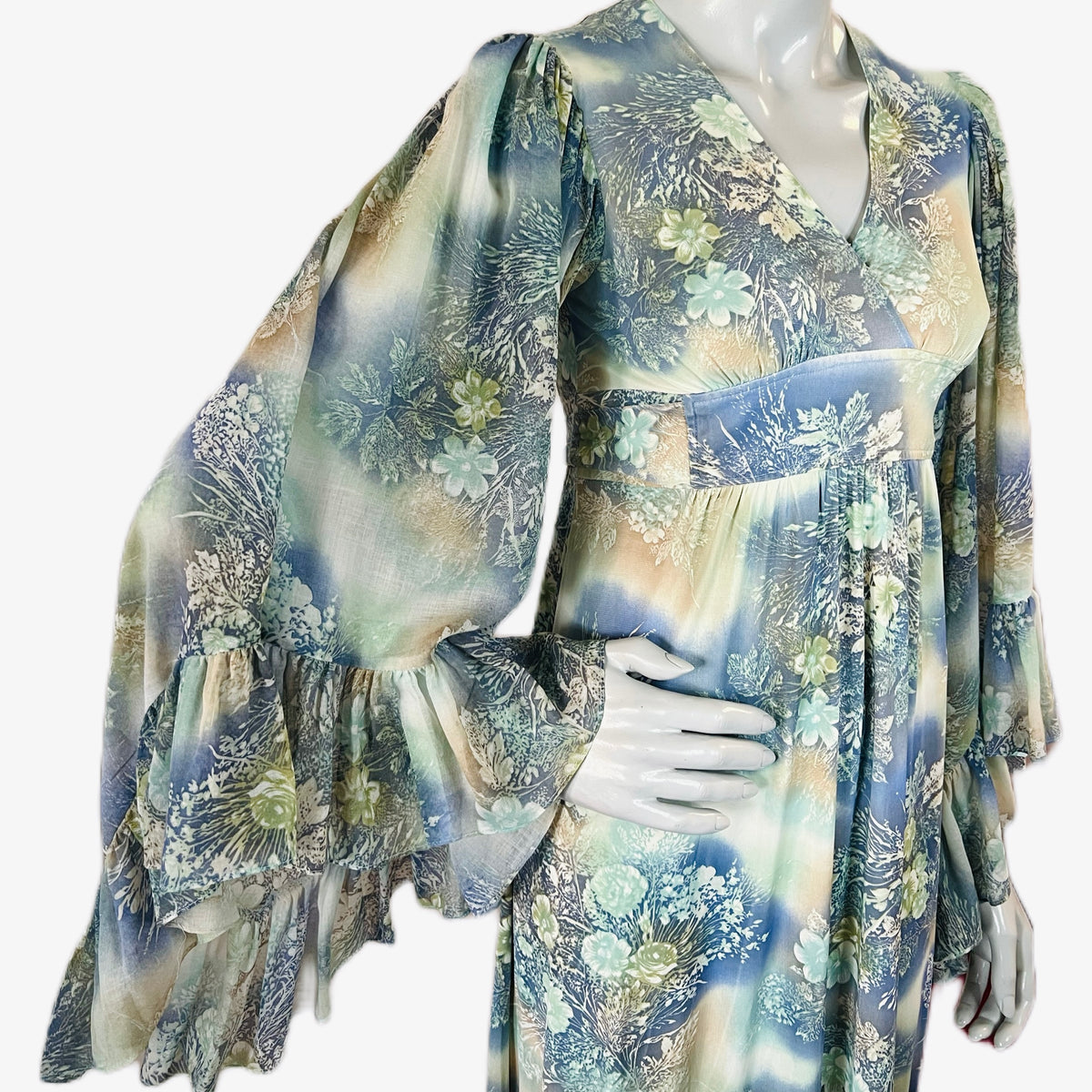 Angel Sleeve 1970s Ethereal Romance Maxi Dress — vintage 1970s dress