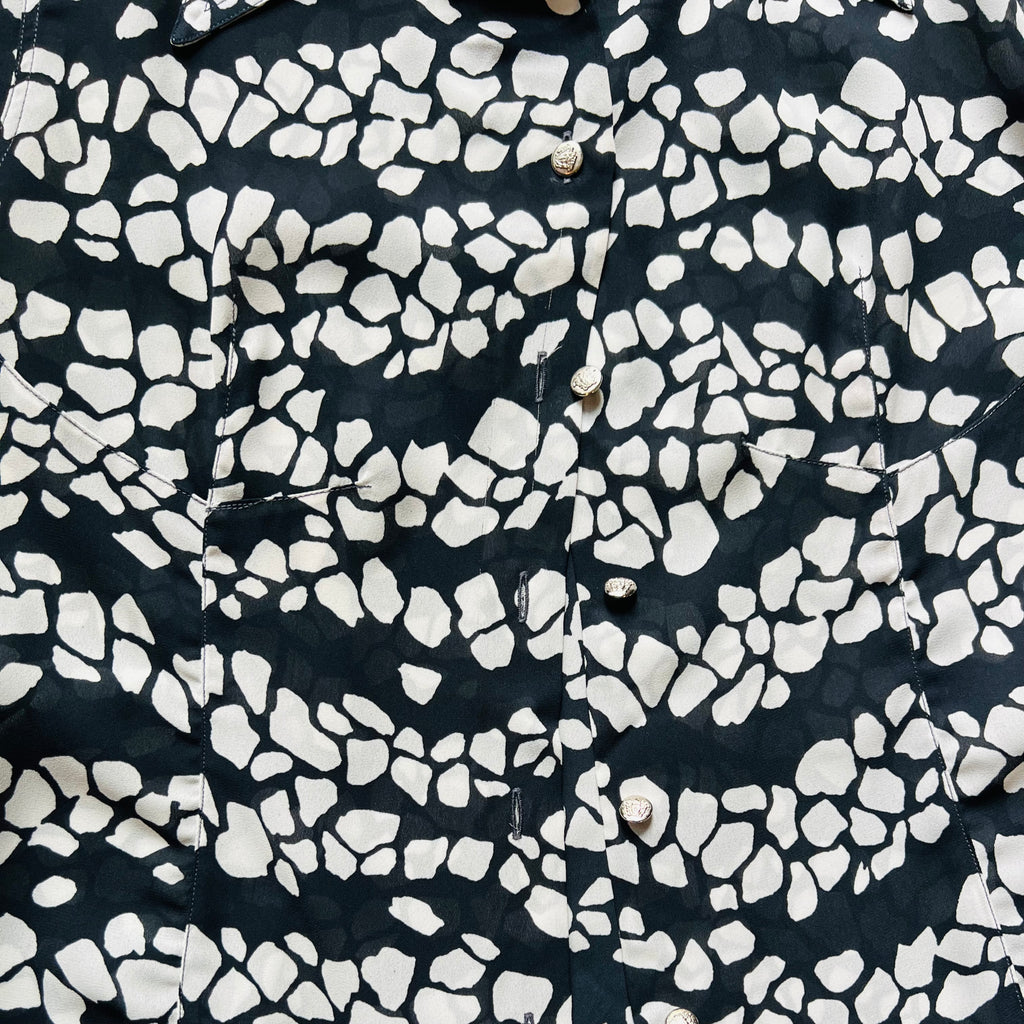 Versace JC 90s Black & White Print Sheer Blouse — vintage 1990s Versace top in black, white