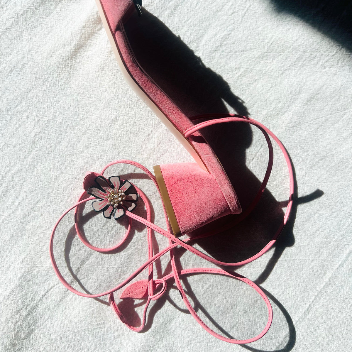 Roger Vivier Contemporary Hand Painted Block Heel Pink Suede Shoes — vintage Roger Vivier shoes in pink