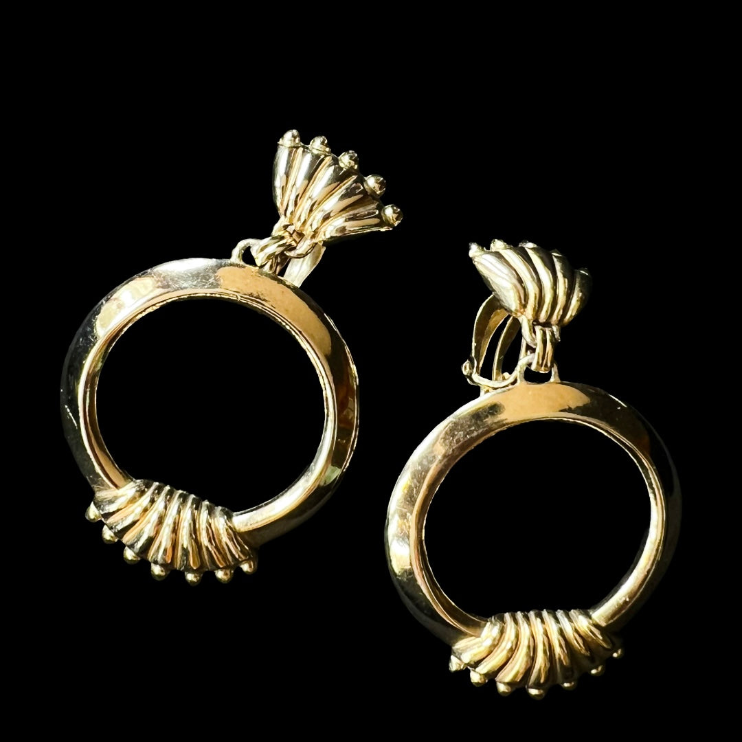 Schiaparelli Gold Winged Hoop Clip On Earrings — vintage Schiaparelli jewellery in gold